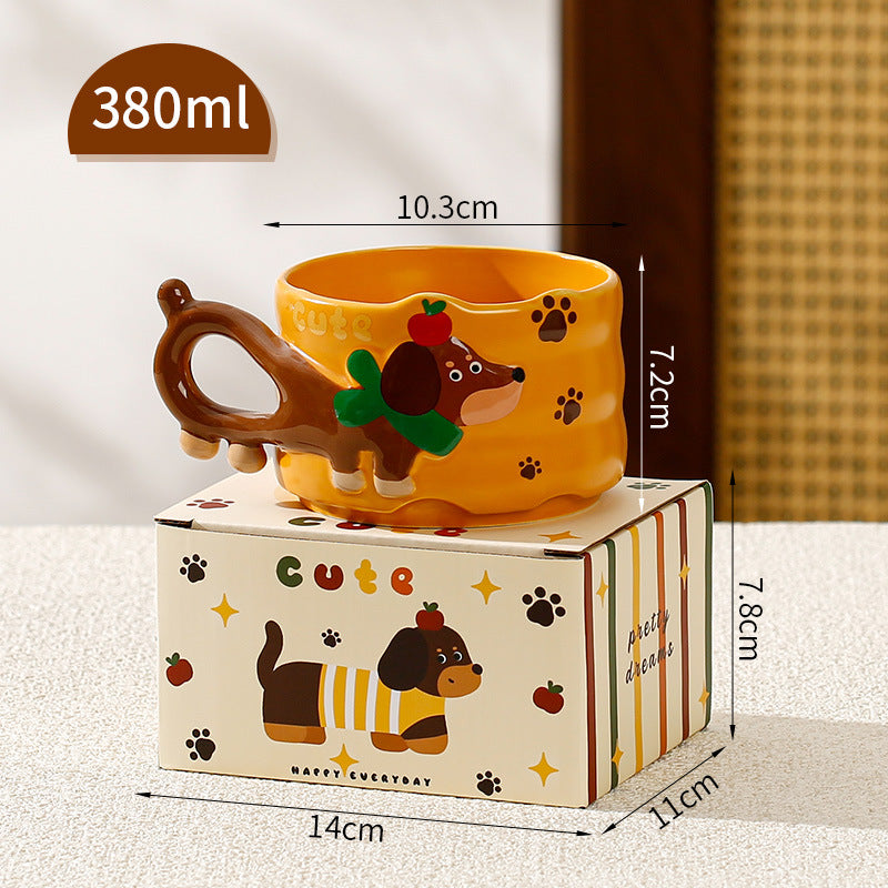 Dog Cartoon Mug Sausage Puppy Ceramic Cup - 380ml, Cute Pet Drinkware