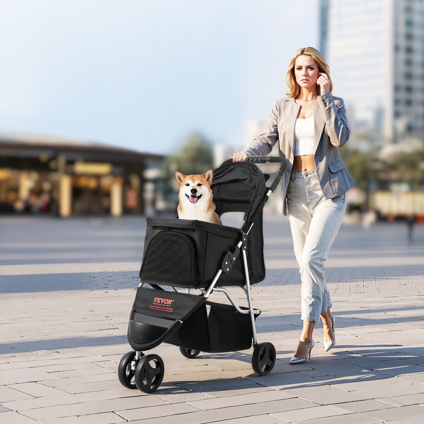 Foldable Pet Stroller with 3 Wheels for Small Dogs and Cats - Travel & Outdoor Use