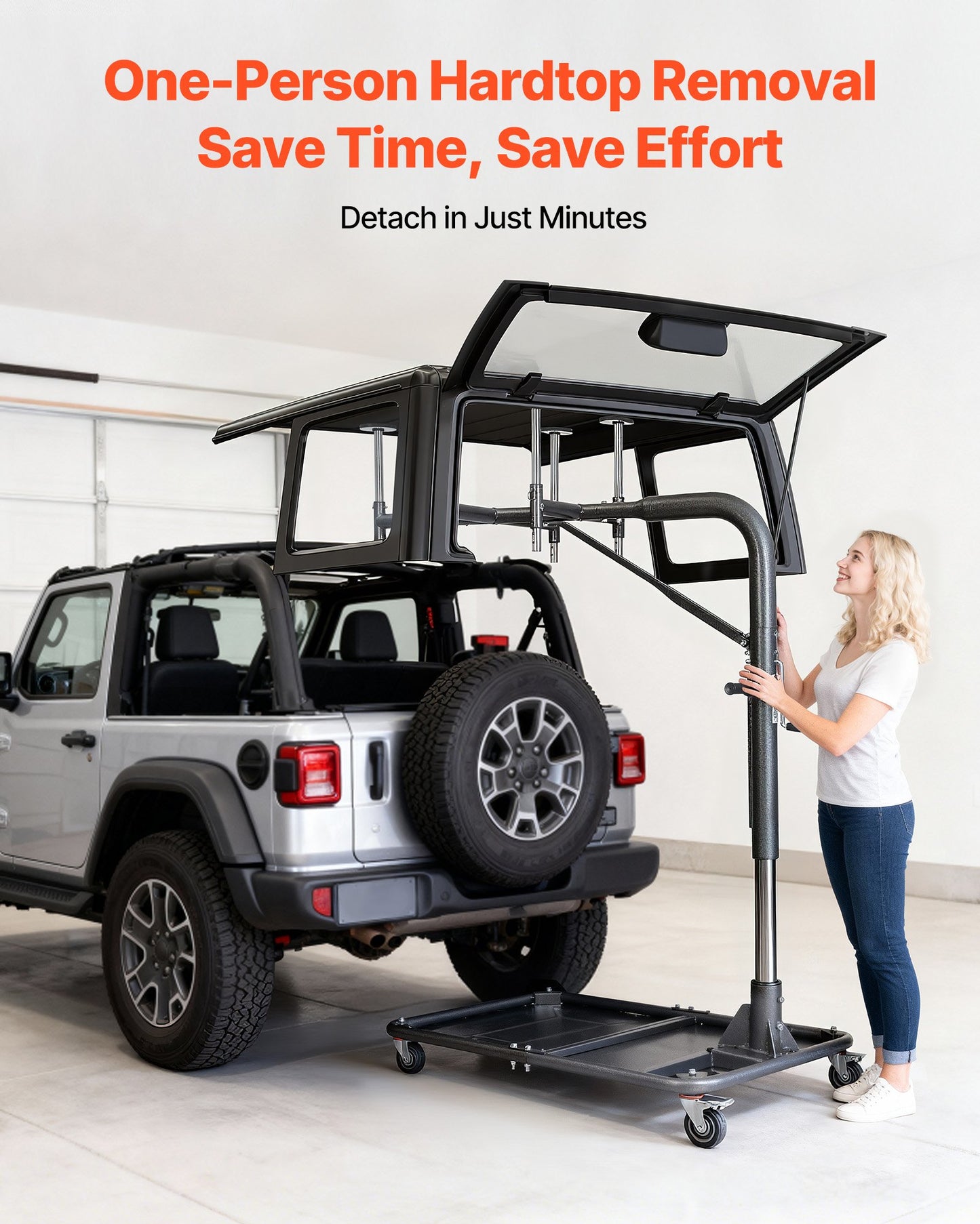Jeep Hard Top Removal Lift 220 Lb Adjustable One-Person Storage System Black