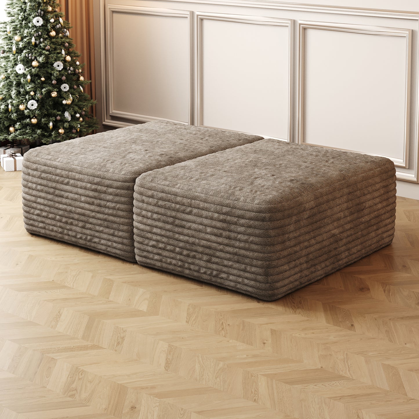 Modern Rectangle Sofa Ottoman - Camel Plush Corduroy Fabric