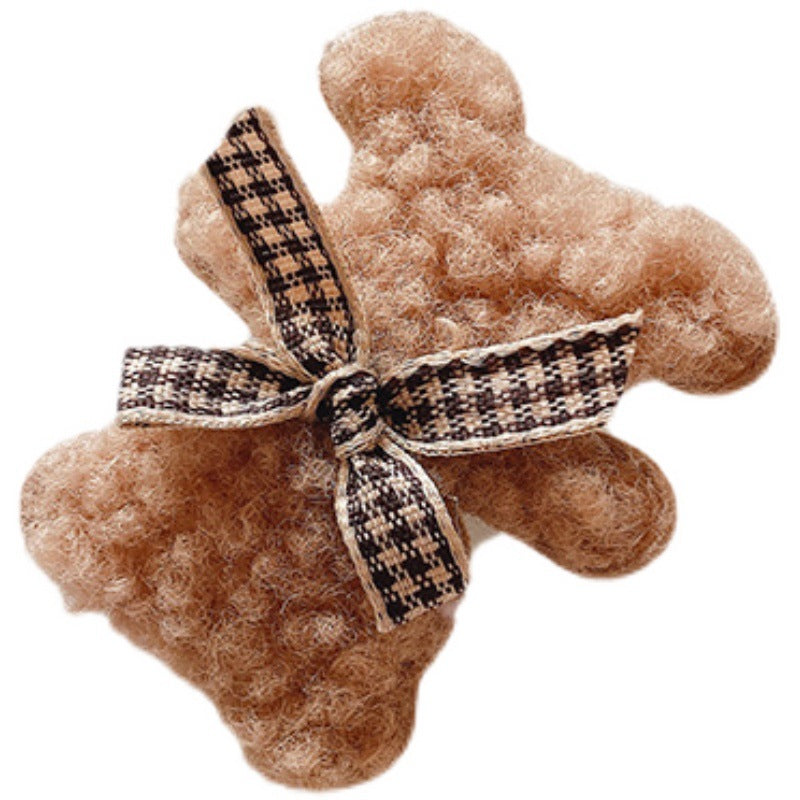 Kids Plush Bear Hair Clips Set - Autumn Winter Colorful Hair Accessories