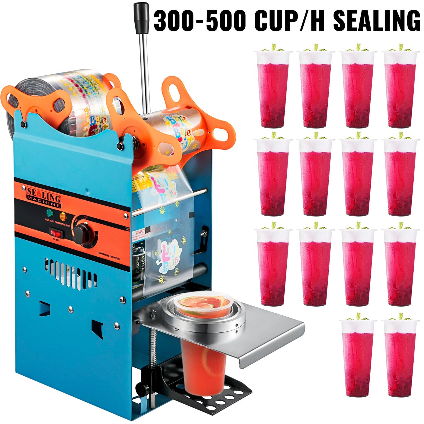 Manual Boba Tea Cup Sealer Machine 90/95mm Blue Sealing Tool for Bubble Milk Tea