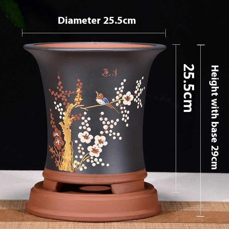 Large Ceramic Flowerpot with Purple Sand Finish - Modern Garden Decor