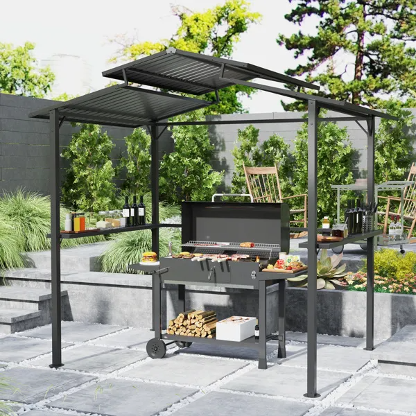 Outdoor Grill Gazebo with Metal Roof, Shelves & Cup Holders - 5x8 ft