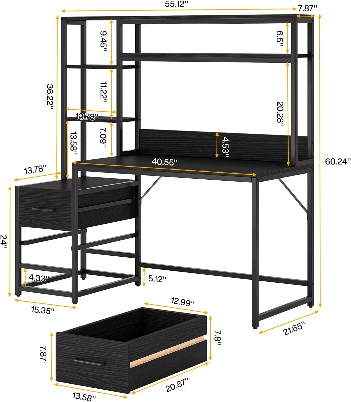Multifunctional Computer Desk with Storage - Black