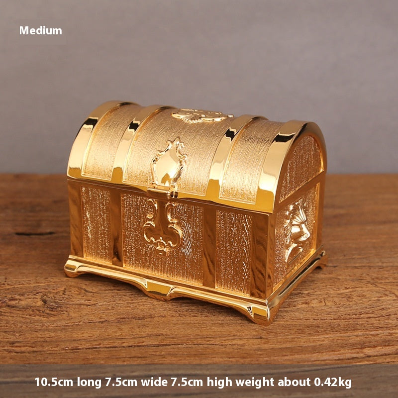 Retro Chinese Style Jewelry Box with Lock - Handcrafted Alloy Storage Chest