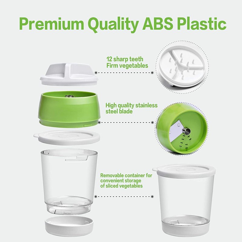Adjustable Spiral Cutter with Container - Green Handheld Kitchen Tool