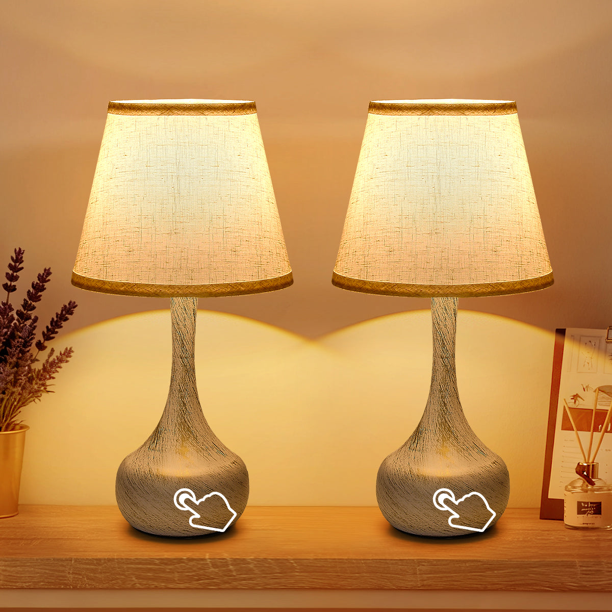 Dimmable Touch Table Lamps Set of 2 - Farmhouse Design