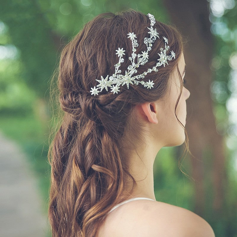 Bridal Wedding Headdress Hair Accessory with Rhinestones - Silver