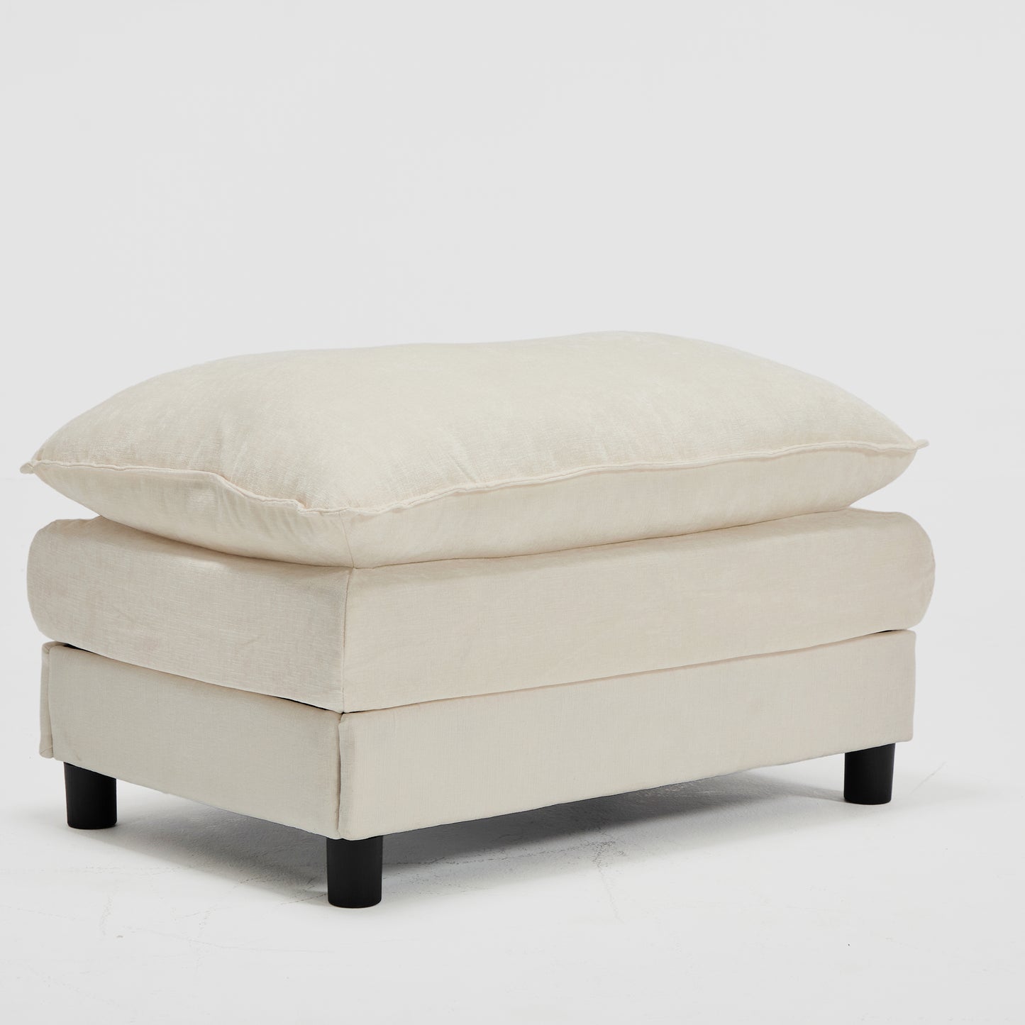 Modern Chenille Accent Chair with Ottoman - Beige Upholstered Armchair