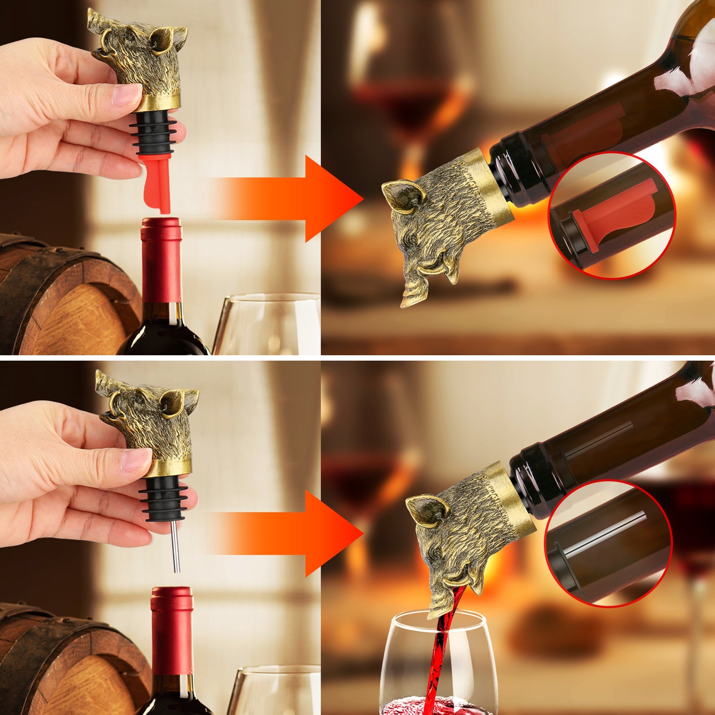Wild Boar Head Wine Pourer - Vacuum Sealing Wine Stopper