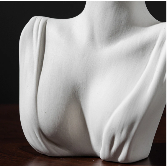 White Ceramic Face Vase - Decorative Floral Ornament for Home