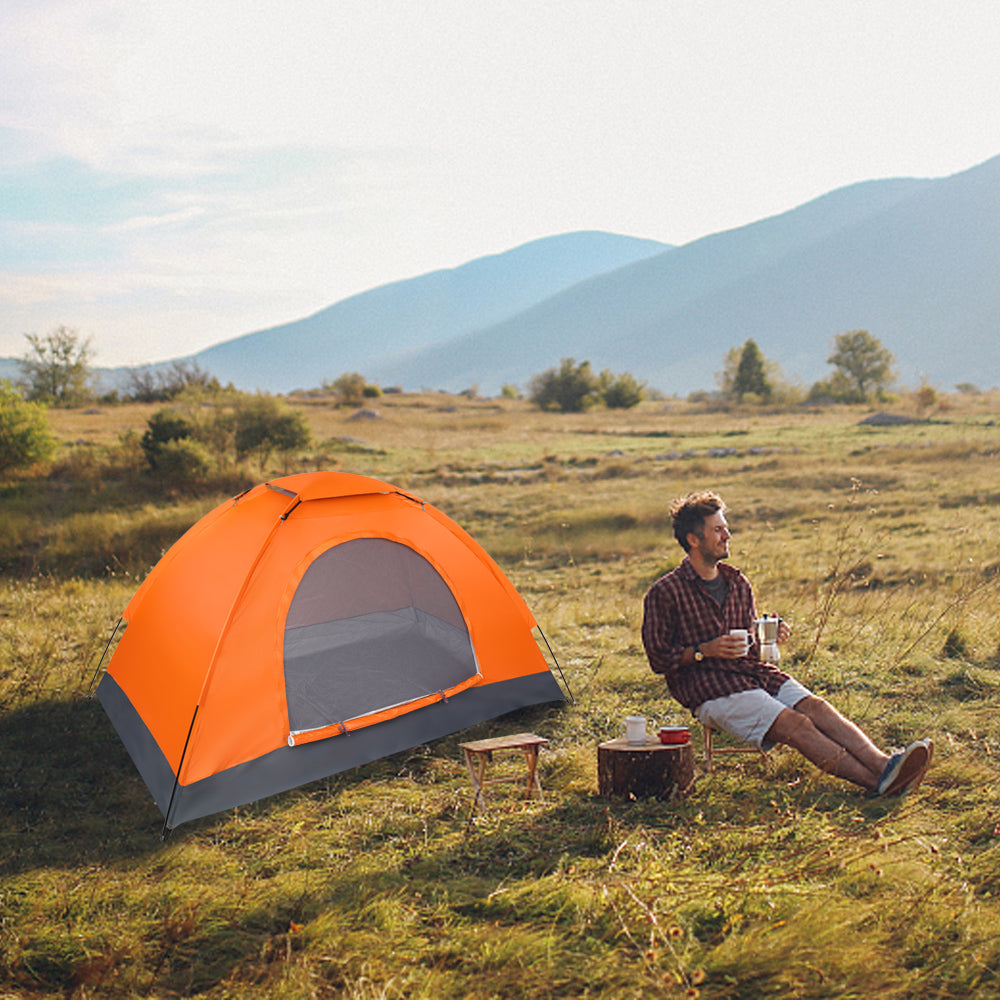 1-Person Waterproof Orange Camping Dome Tent - Quick Setup