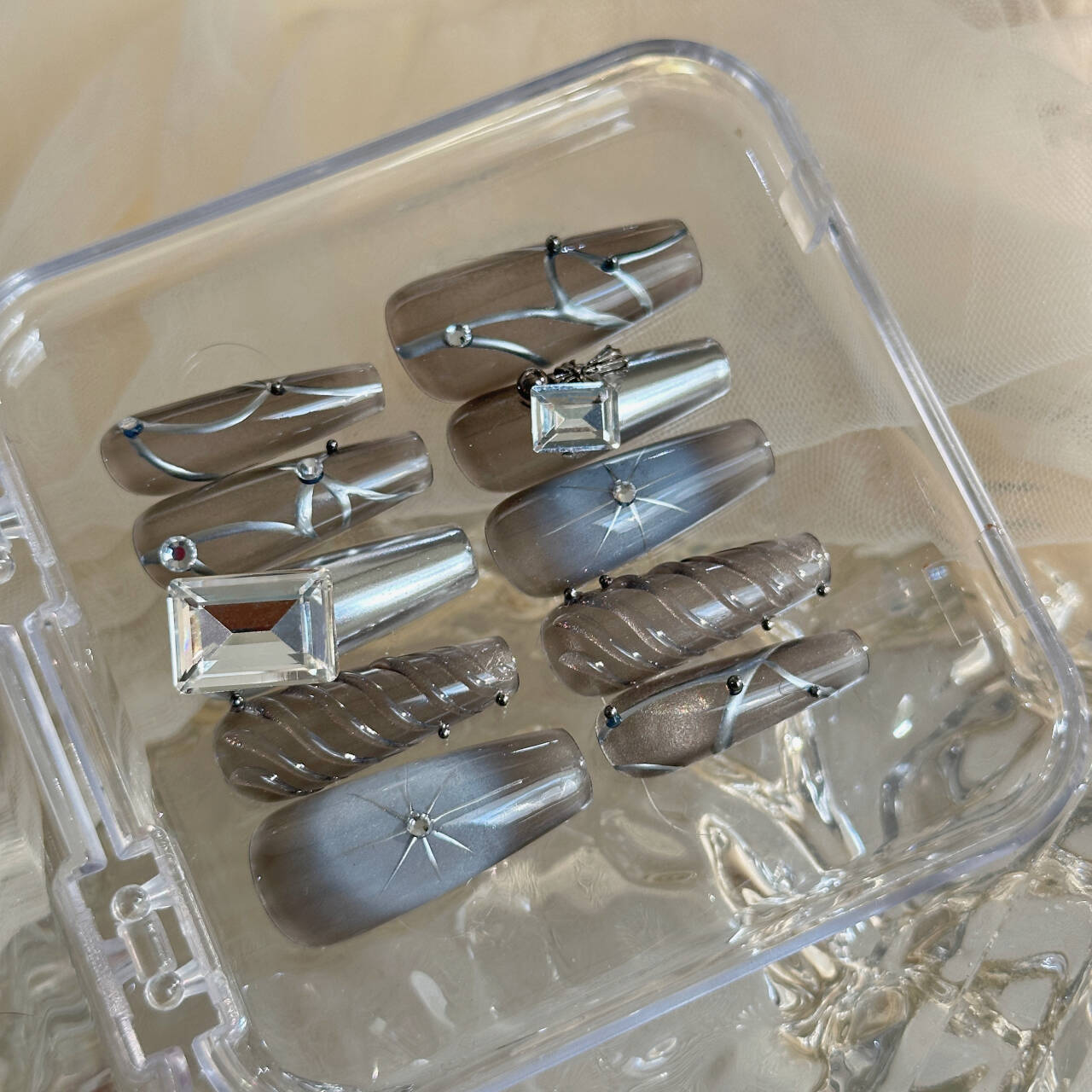Handmade Long Star Diamond Press-On Nails - Multiple Sizes & Tool Kits