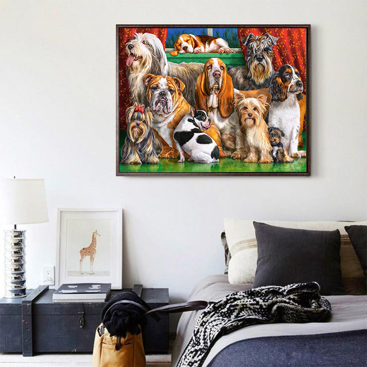 Diamond Painting Kit Dog Family - Canvas Art Craft with Square & Round Diamonds, Multiple Sizes