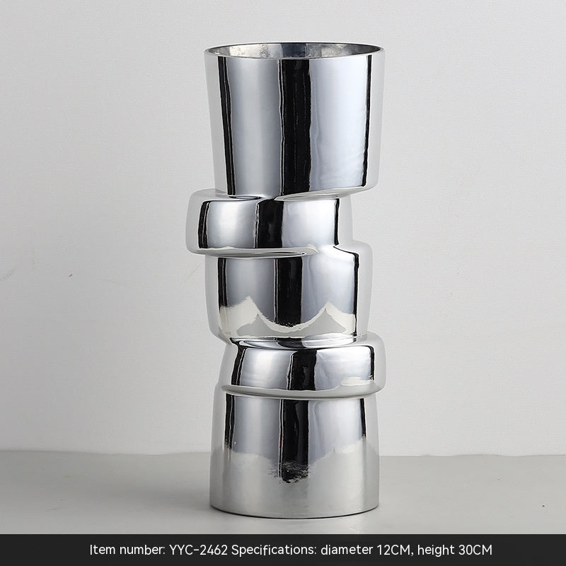Electroplated Silver Glass Vase - Modern Home Decor for Living Room