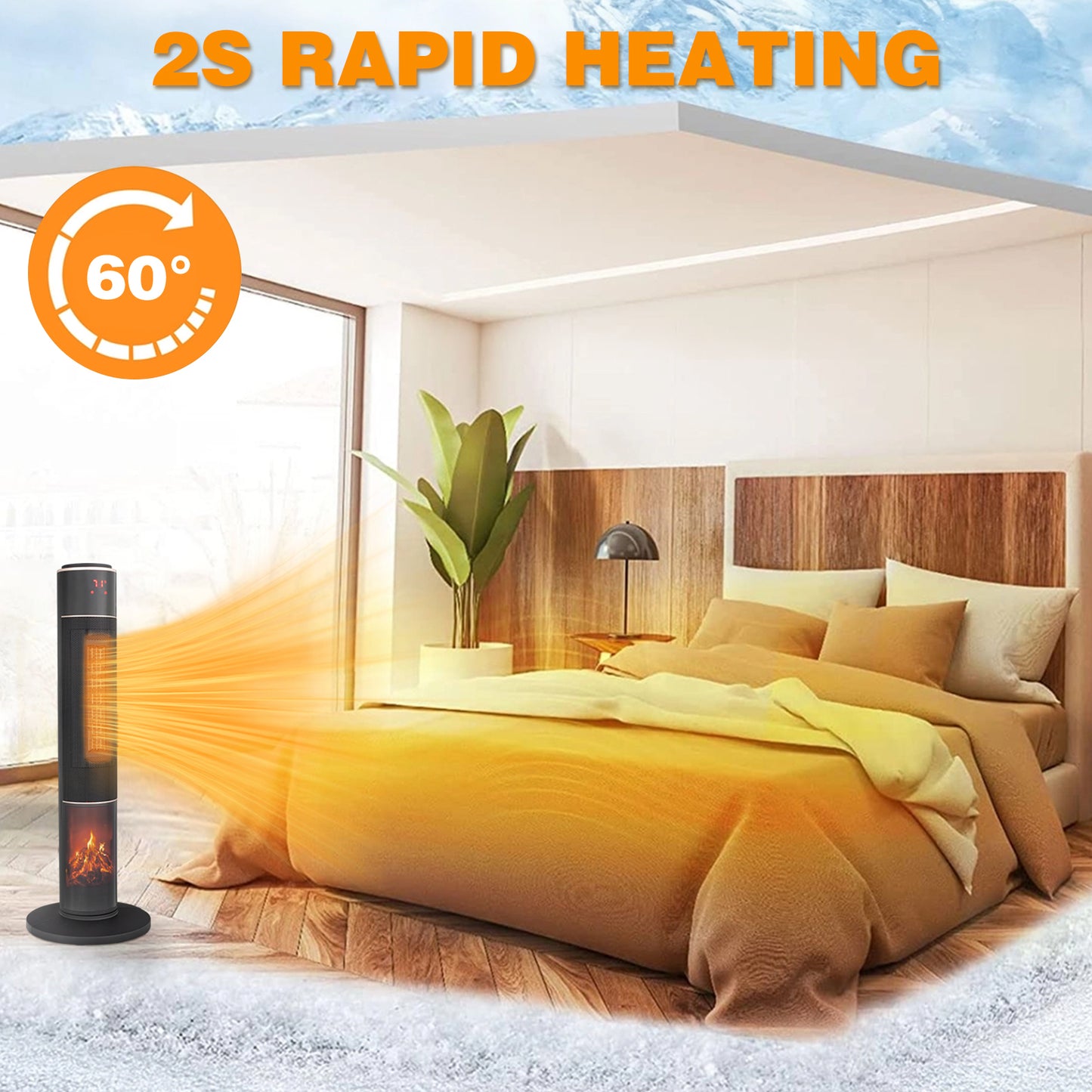 32inch Tower Space Heater with 3D Flame Effect, 1500W Portable Electric Heater with Thermostat, Oscillation, Timer & Remote