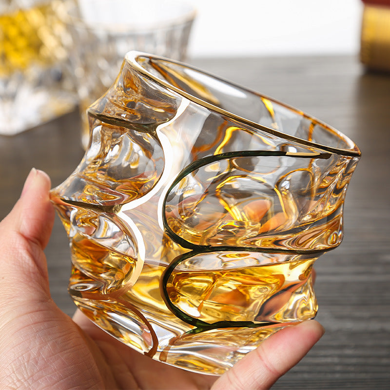 Large Gold-Trimmed Gin Crystal Glass - Vintage Drinkware for Bar & Kitchen