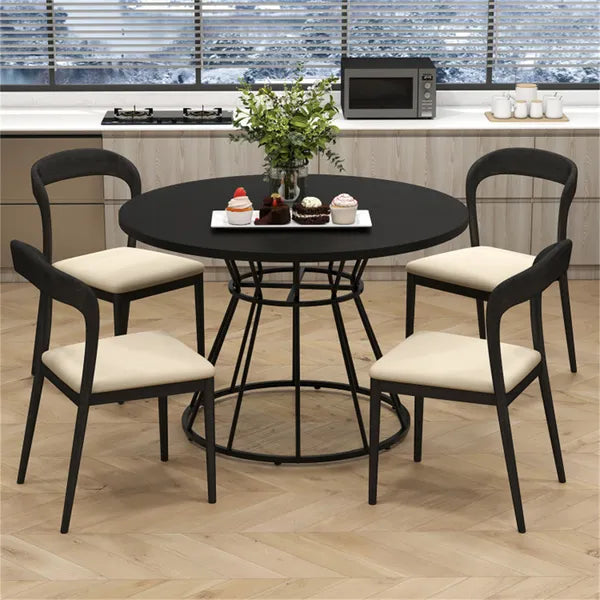 47" Round Black Dining Table for 4-6 - Hourglass Metal Base