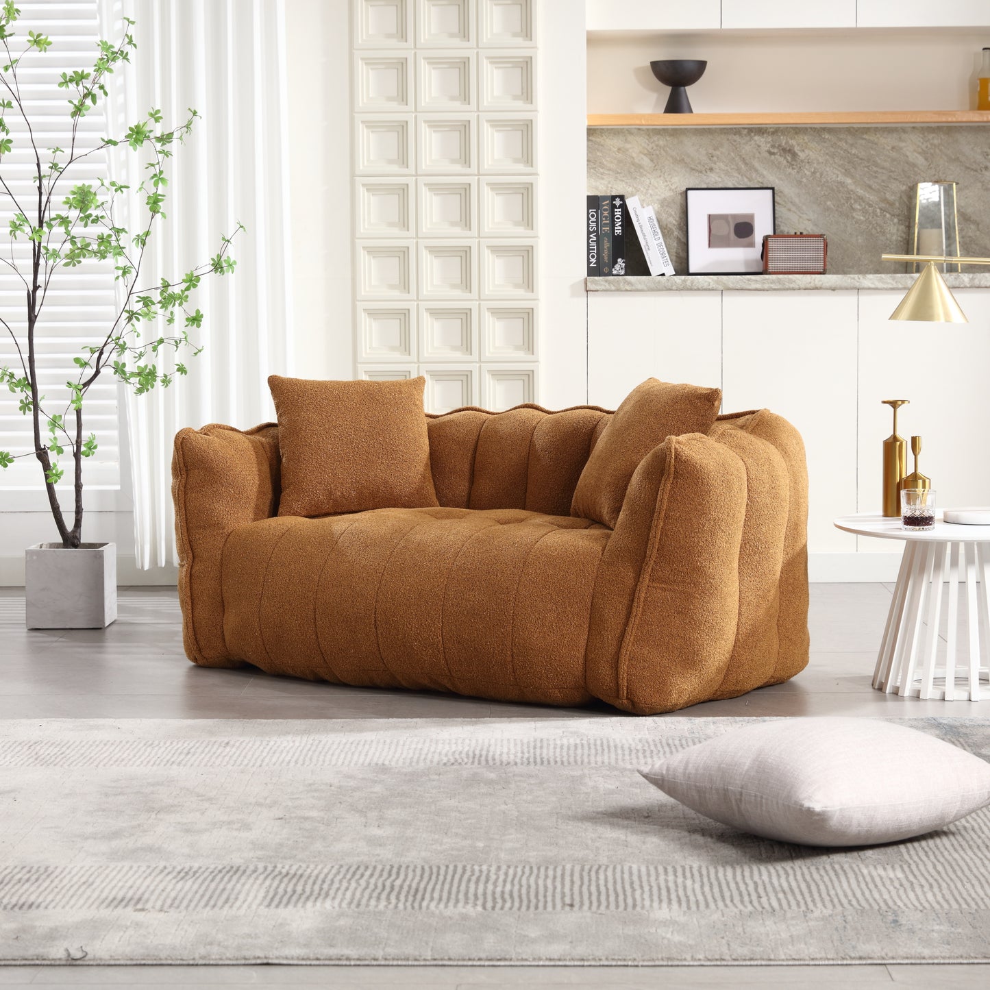 Yellow Beanbag Chair for Two - Soft Chenille Foam Recliner