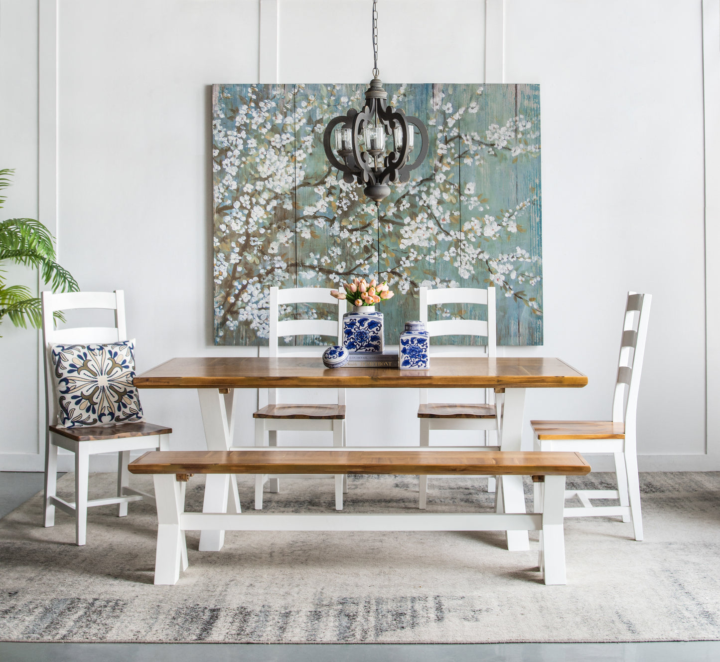 Farmhouse Chandelier, 6-Light Wood Chandelier Pendant Light Fixture