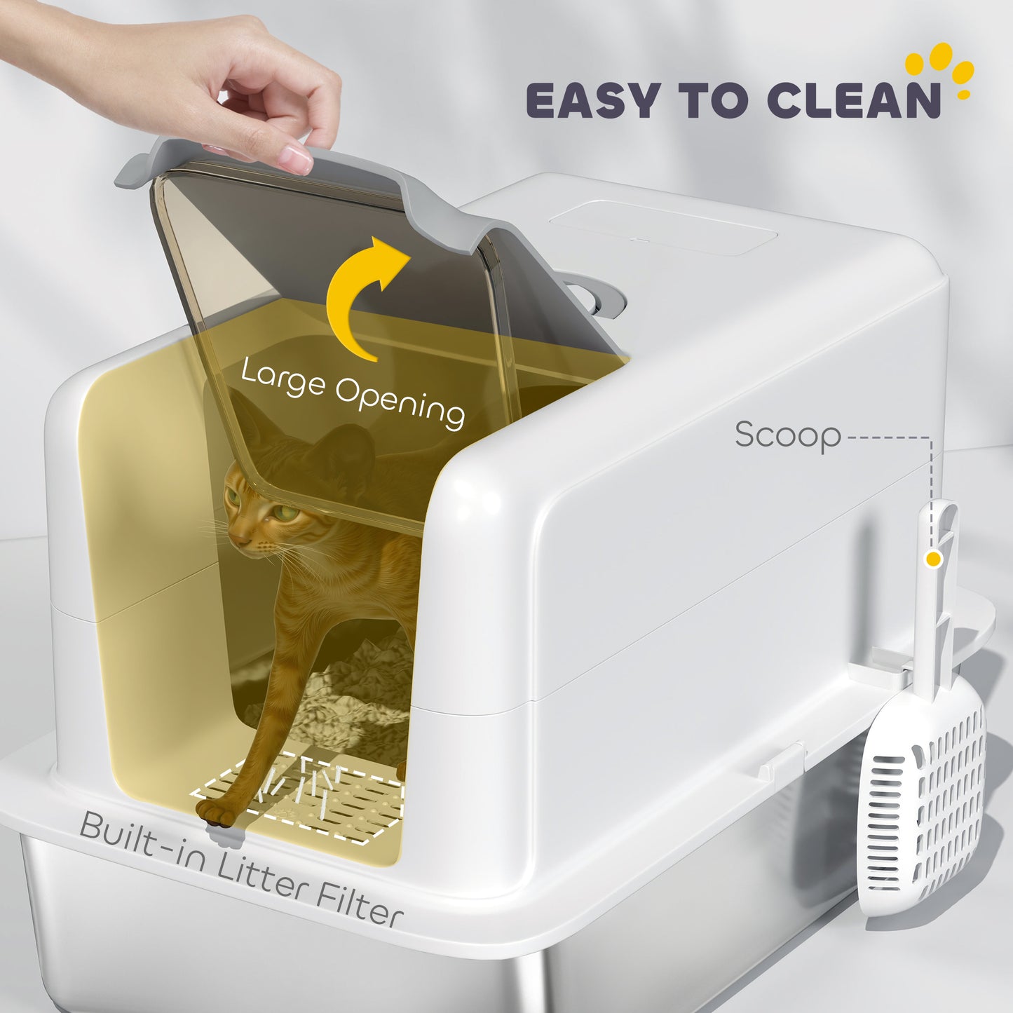 2-in-1 Stainless Steel Cat Litter Box with Removable Lid & Filter Bags