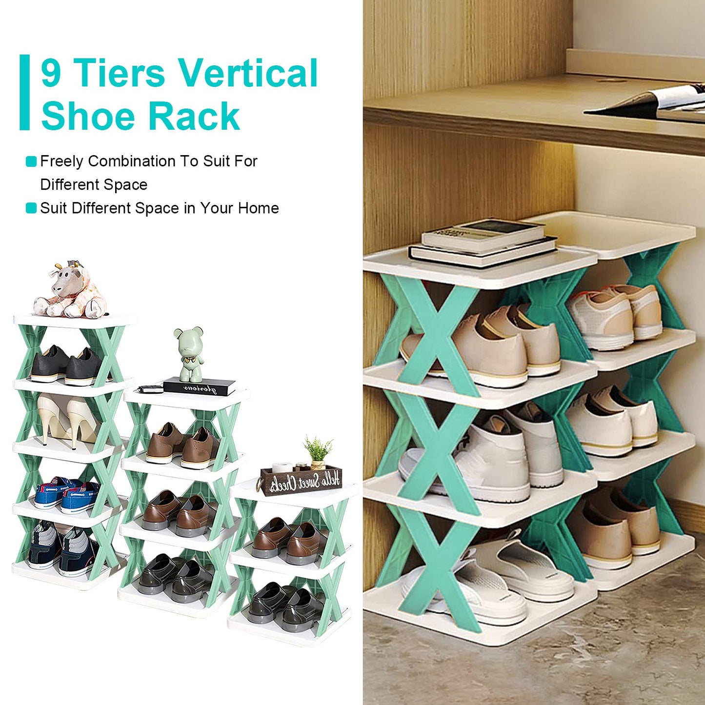 1Pc 9Tier Narrow Entryway Shoe Rack For Entrydoor Plastic Vertical