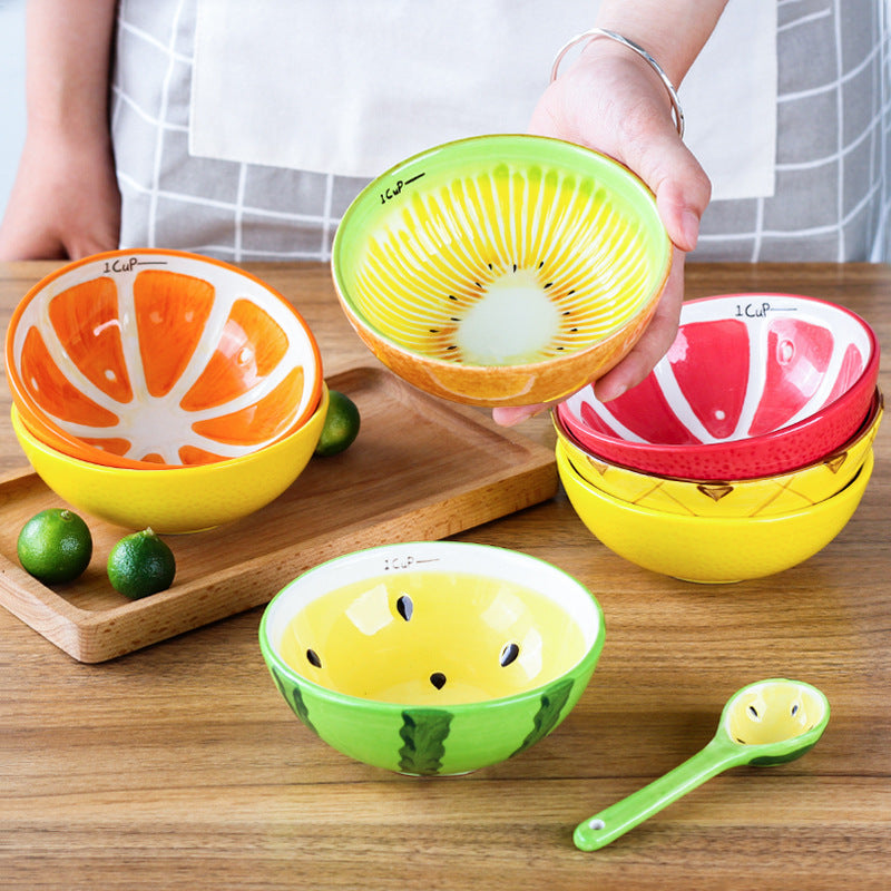 Ceramic Watermelon Fruit Bowl Set - Microwave & Dishwasher Safe, 4 Colors