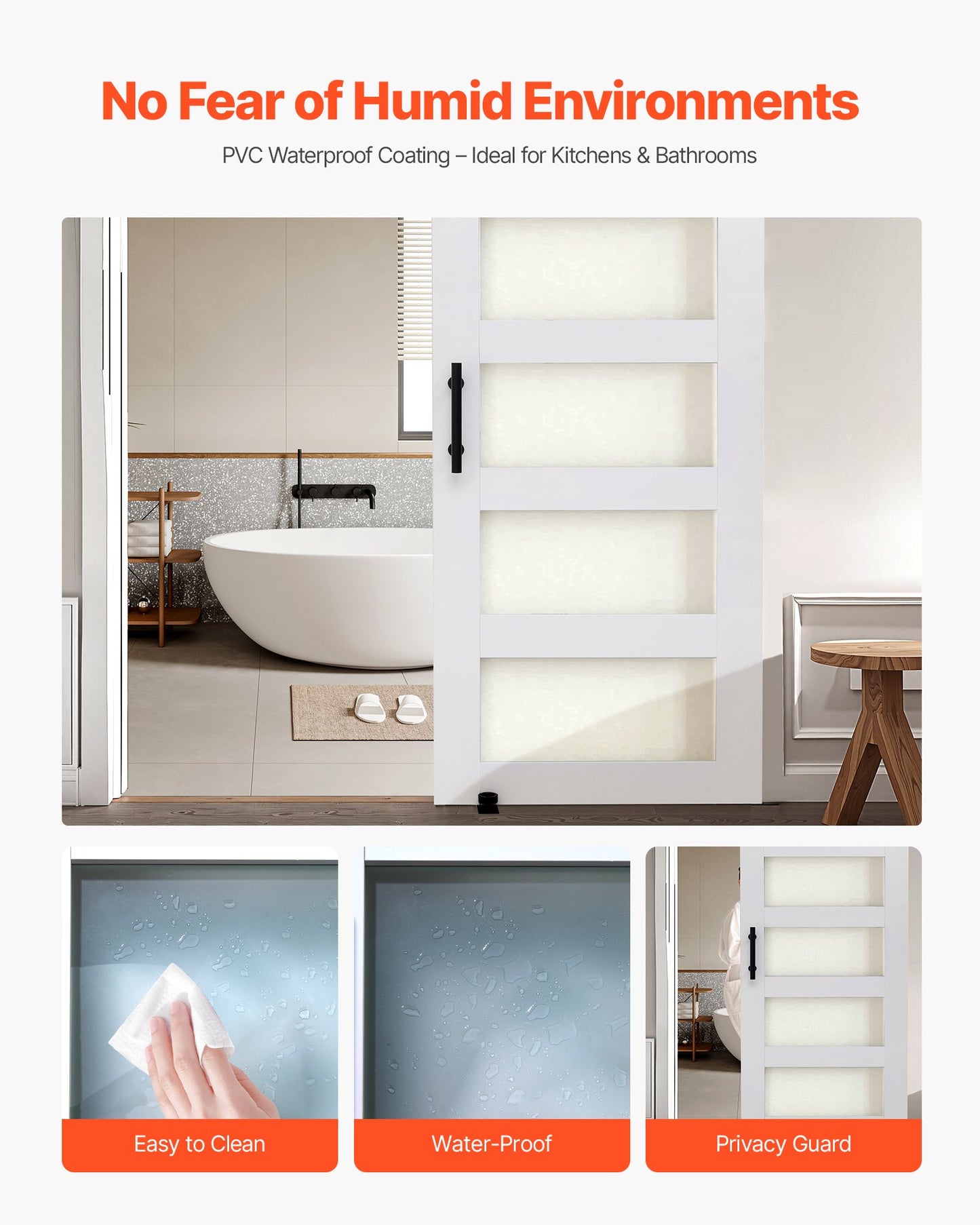 Sliding Barn Door 36x84 Inch with MDF Panel & Glass Water-Proof PVC Coating