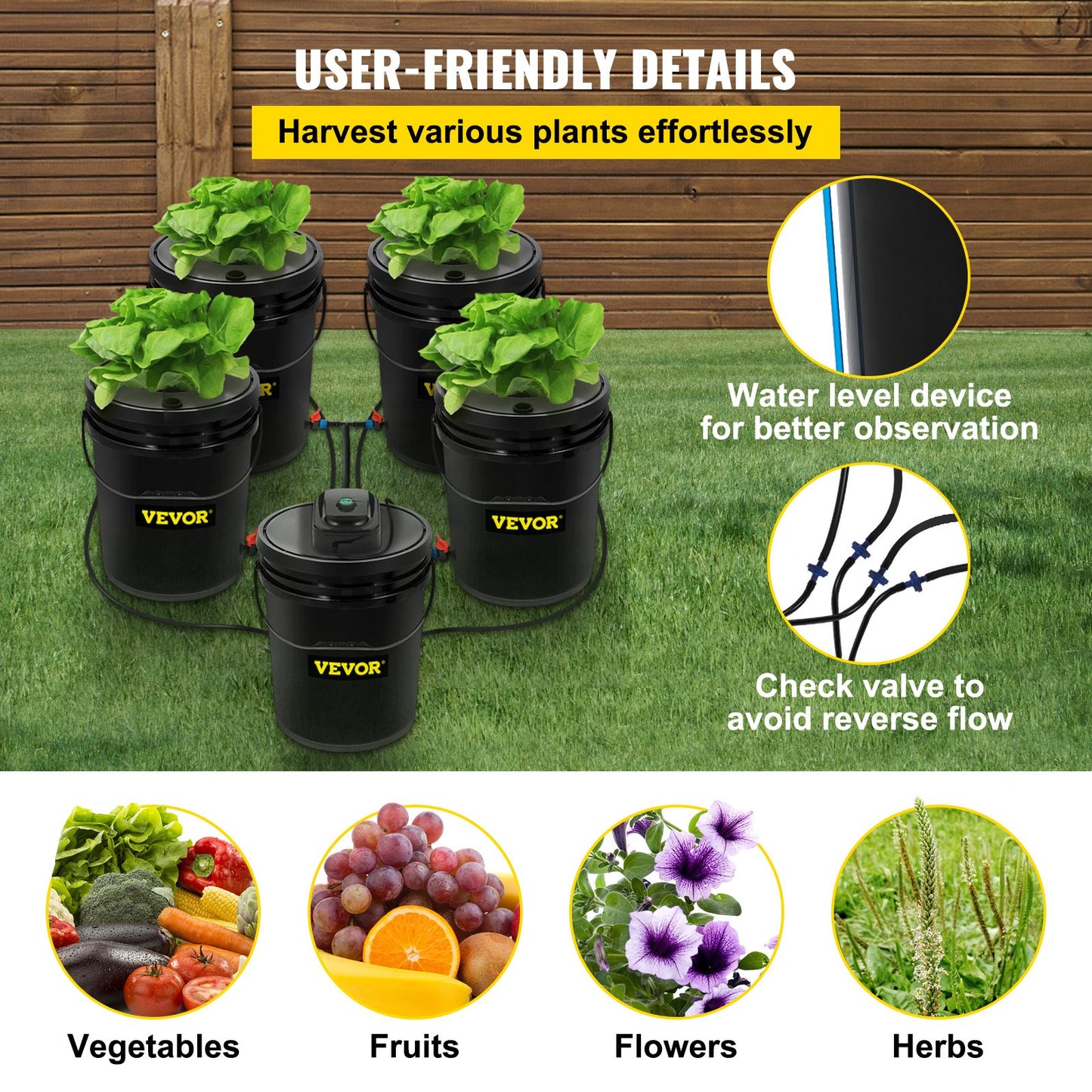 Hydroponic DWC System with 5 Gallon Buckets, Pump, Air Stone & Reservoir - Indoor/Outdoor Grow Kit