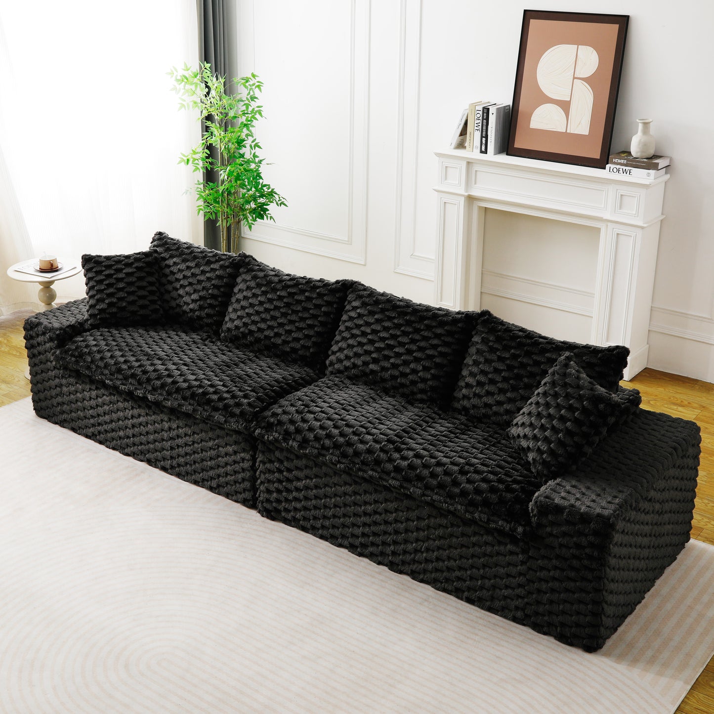 Luxury Black Velvet Multifunctional Sofa - 4 Seats, Arrangeable