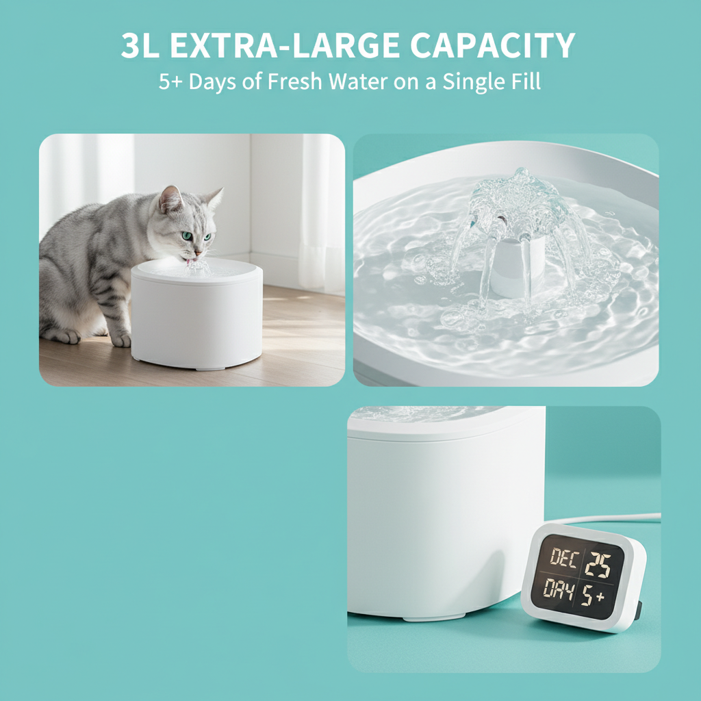 Quiet Pet Water Fountain 3L Circulating Water Dispenser with Motion Sensor