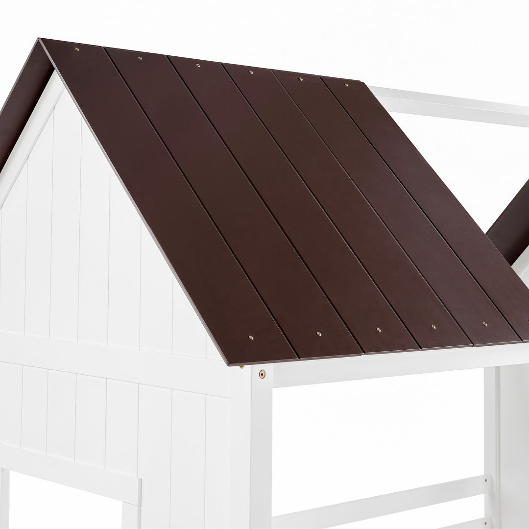 Montessori Wooden Toddler Loft Bed with Detachable Roof & Guardrail