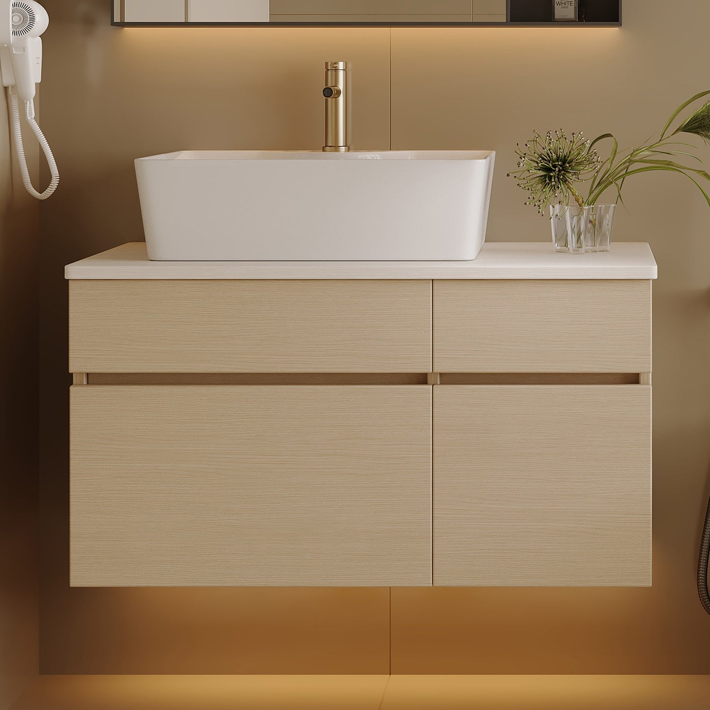 31.5-Inch Floating Bathroom Vanity with Ceramic Sink - White
