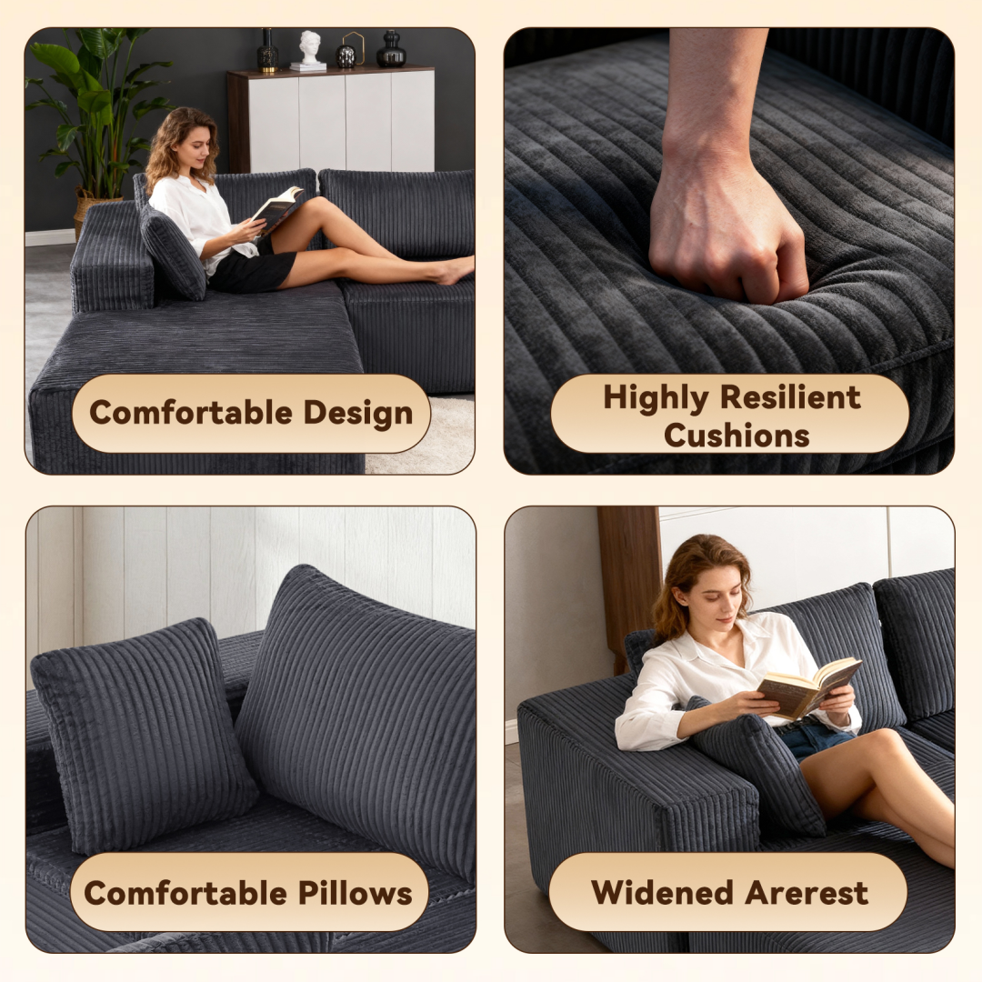 Modular L-Shaped Sofa with Lounge Chair - Beige, Left Side