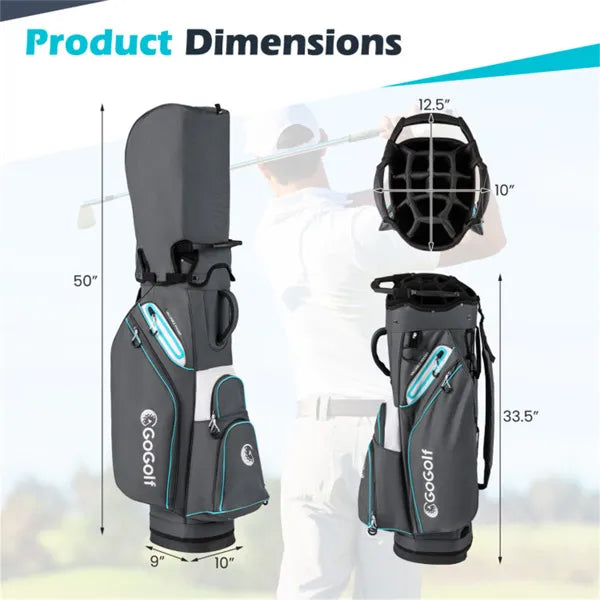 14-Way Golf Cart Bag with 6 Pockets & Cooler - Gray/Blue