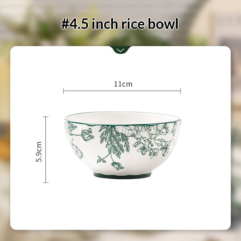 European-Style Porcelain Dinnerware Set with Rice Bowls & Plates - Rose Manor
