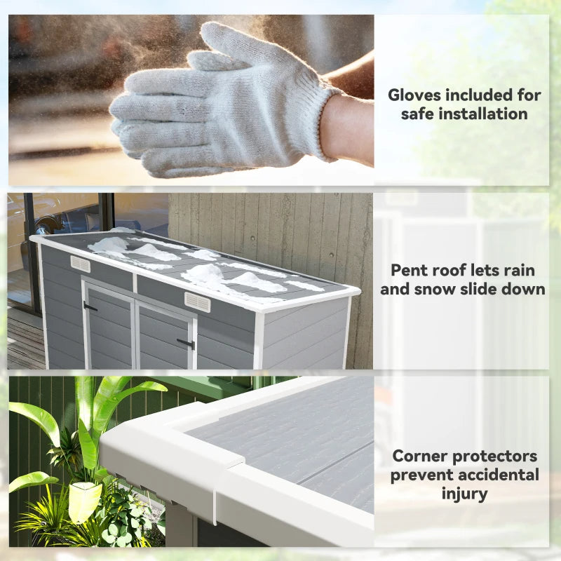 Outdoor Storage Shed with Floor, Lockable Double Doors, Window & Vents - Gray