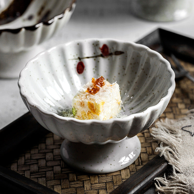 Japanese Retro Ceramic High-Footed Bowl - Vintage Porcelain Tableware