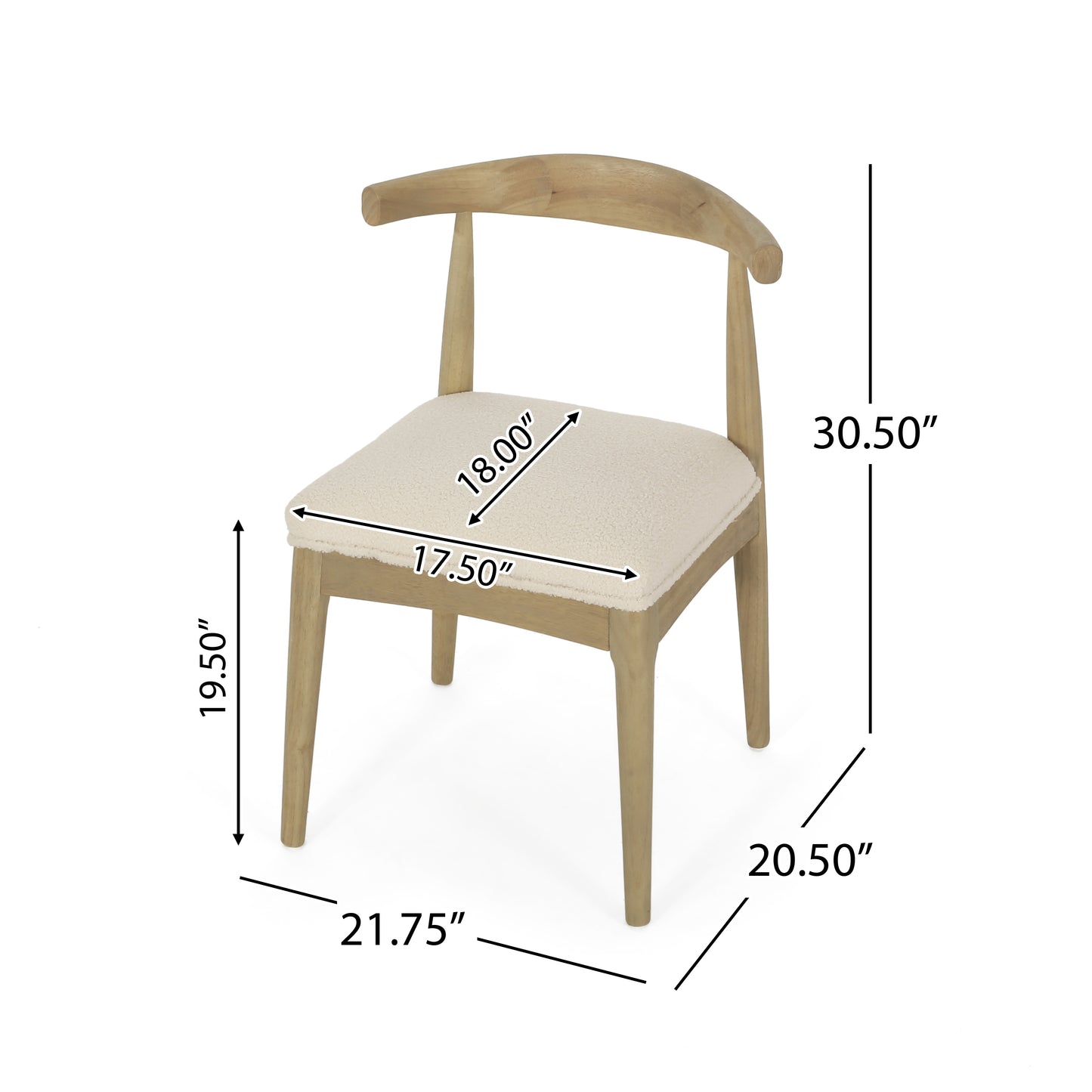 Mid-Century Modern Dining Chair Set of 2 - Ivory Upholstered