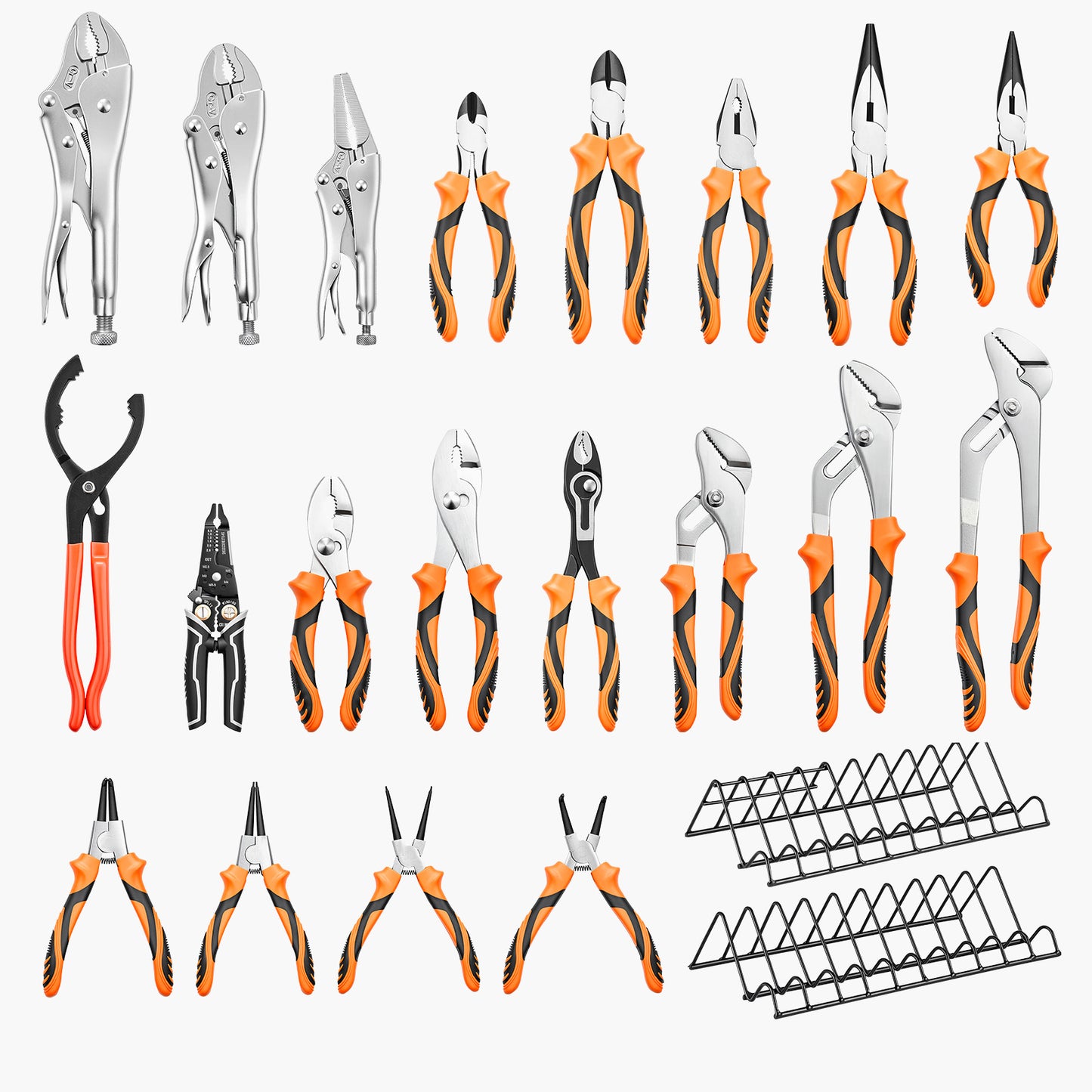 20-Piece Pliers Set with Organizer Rack - Hand Tools for DIY & Home Gardening