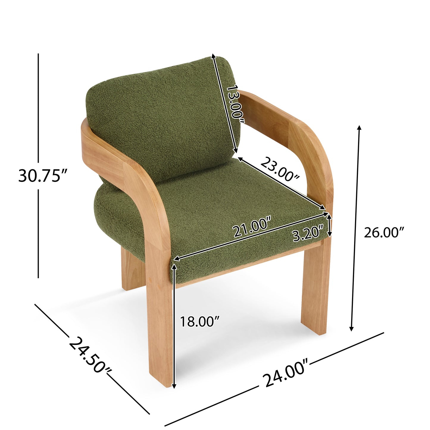 2-Pack Dining Chairs with Pillow Back - Green Boucle Fabric