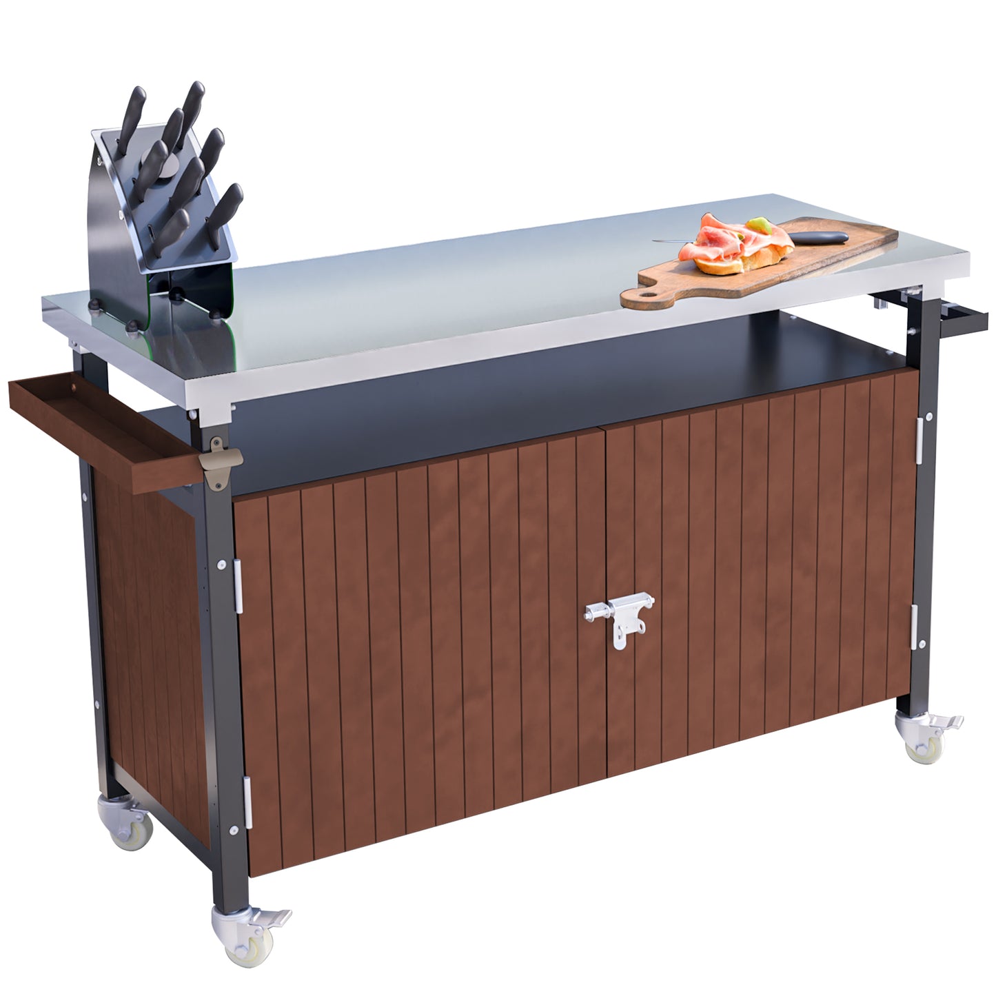 Outdoor Grill Cart with Stainless Steel Top & Wheels - 52.7"