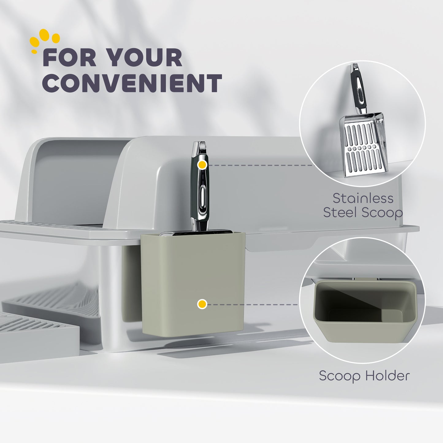 Stainless Steel Cat Litter Box with Scoop & Holder, High Sided, Leakproof