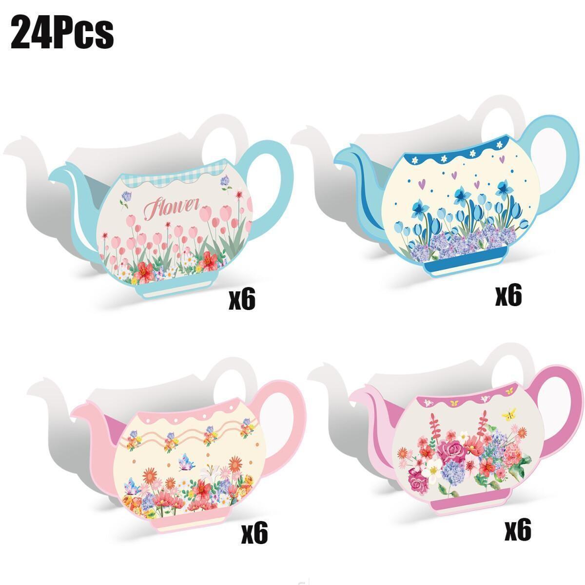 24 Pcs Tea Party Flower Box Centerpieces - Pink, Blue, Green, Yellow