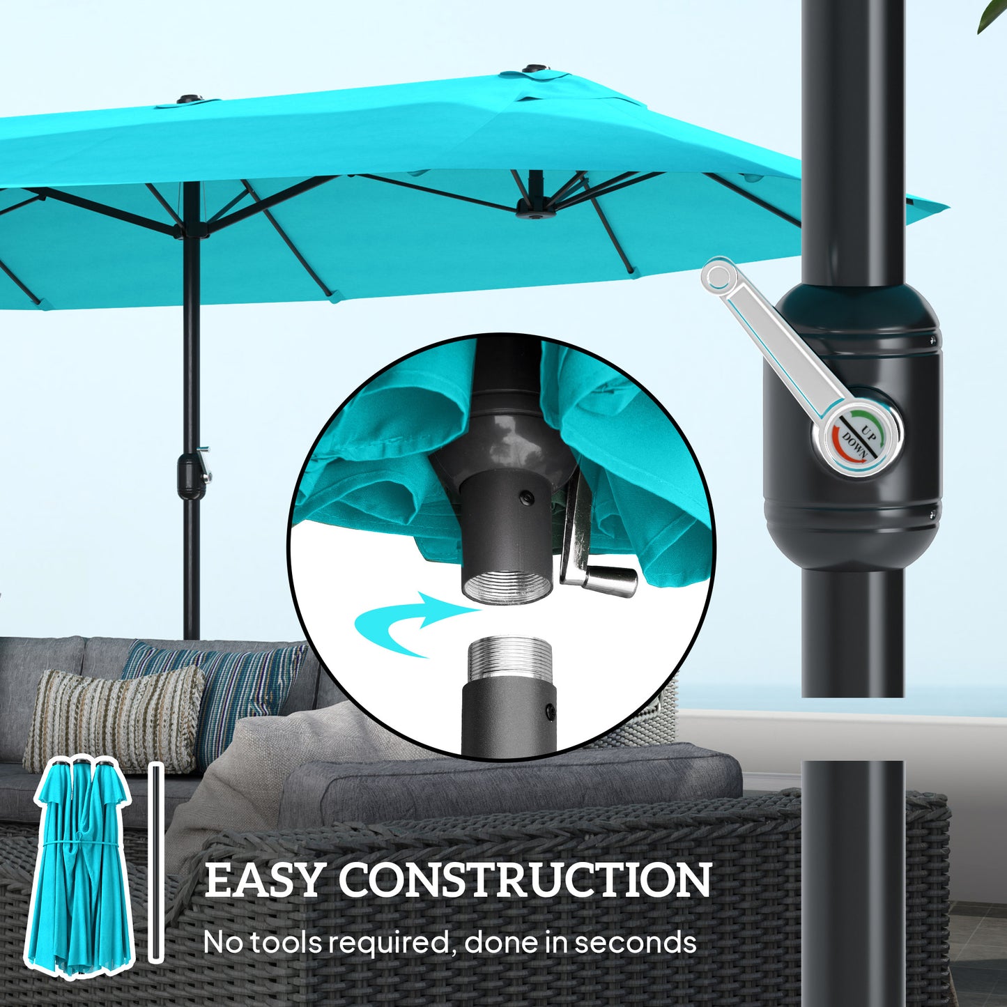 15' Double-Sided Patio Umbrella with Crank - Blue