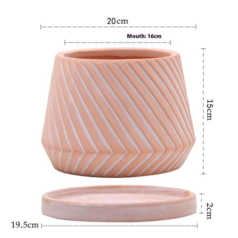 Breathable Red Pottery Flower Pot with Geometric Shape and Holes - Nordic Style