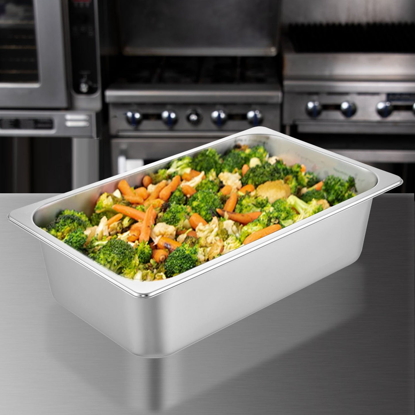 6 Pack Full Size Deep Steam Table Pans - Stainless Steel 20.9 x 12.8 x 5.9 Inch