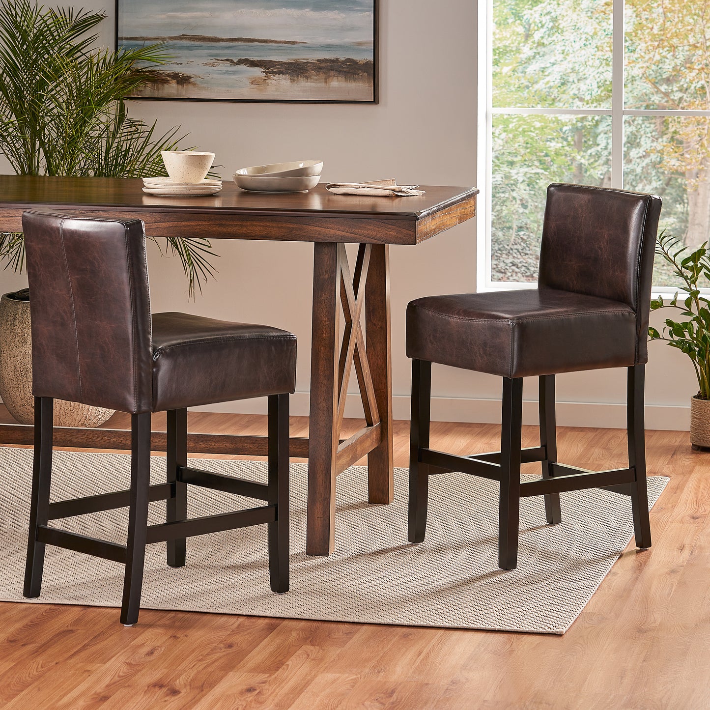 26-inch Brown Leather Counter Stools Set Of 2