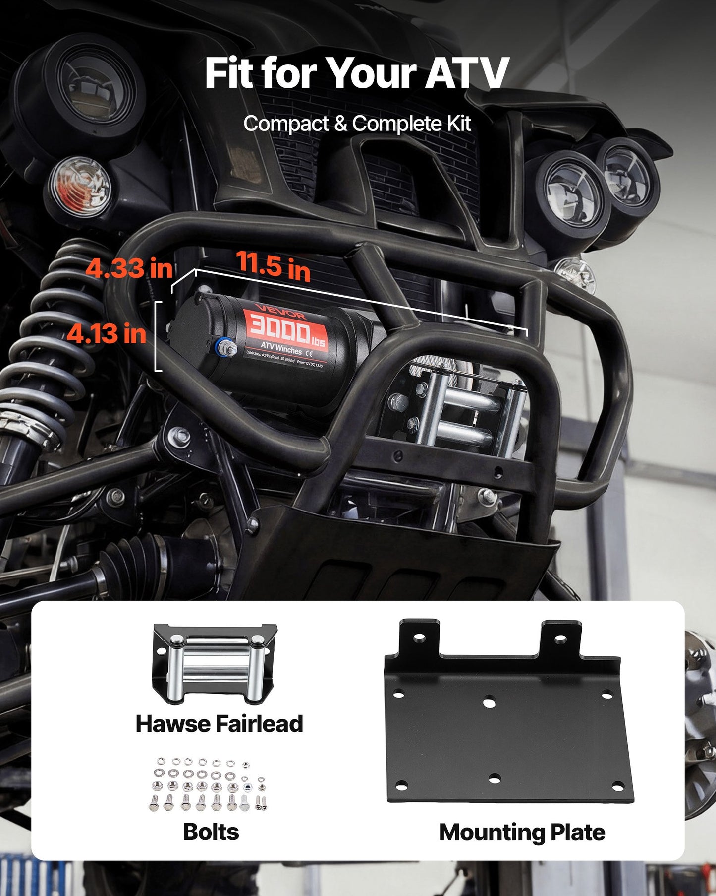 3000 Lb Electric Winch for ATV UTV 12V DC Steel Wire Rope Waterproof Aluminum Housing